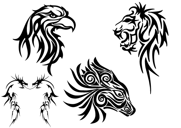 Free Tribal Animals Clip art: Eagle Head, Lion, Dragon and Horse