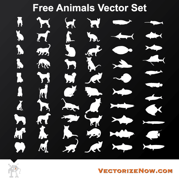 Animal Silhouettes Vectors – Cat, Dog, Fish