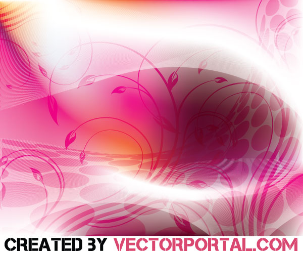 Gradient Mesh Pink Background with Floral Elements Vector