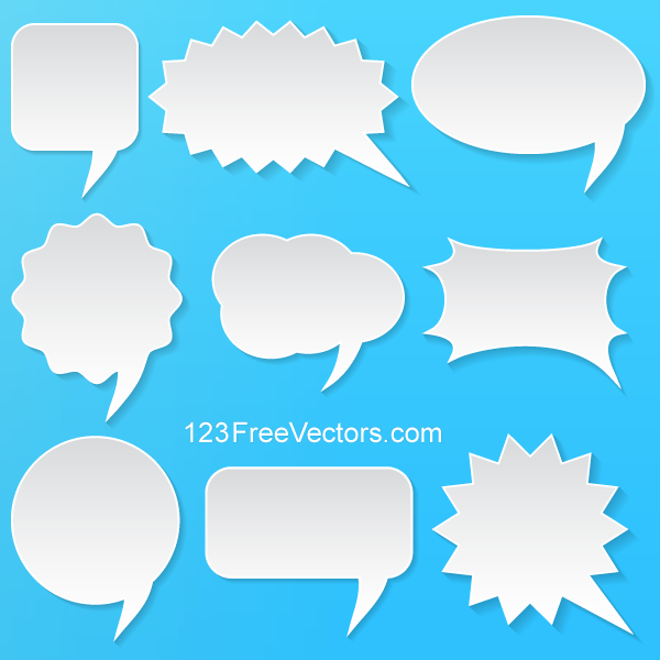 Abstract Vector White Speech Bubbles Set on Blue Background