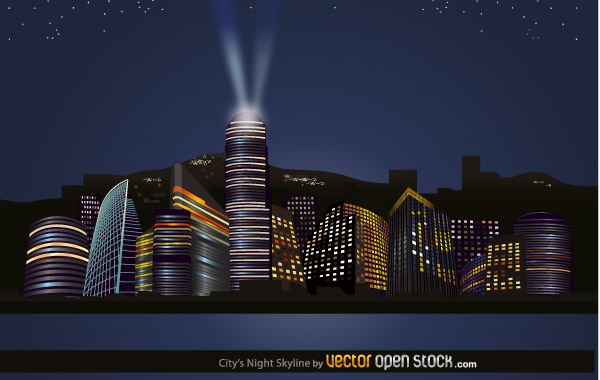 City Nights Skyline Vector Free