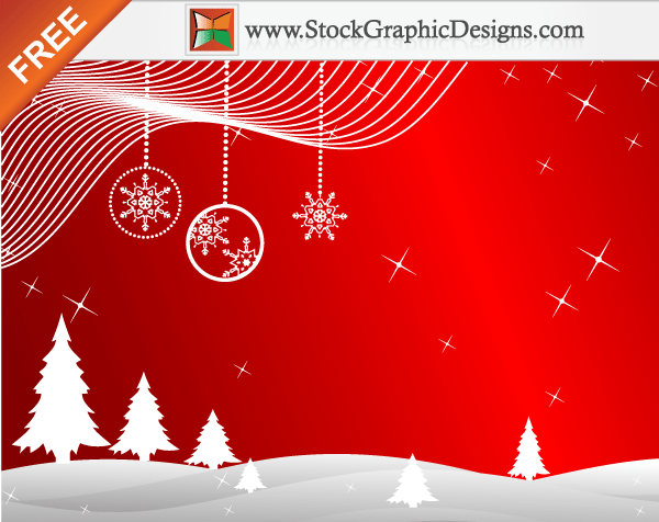Freebie: Winter Red Background Vector with Christmas Trees