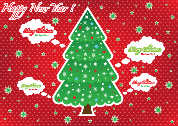 Greeting Card with Christmas Tree on Red Background Vector