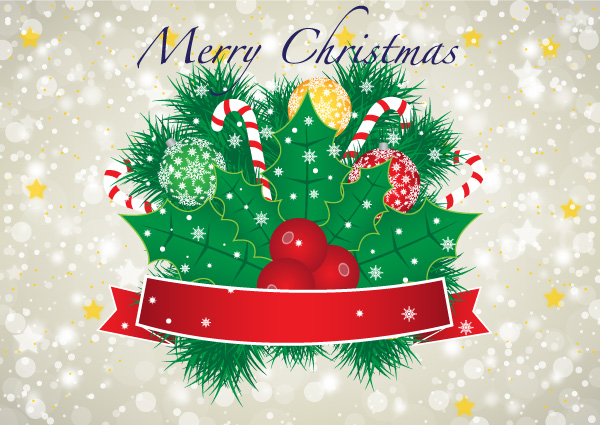 Free Vector Merry Christmas Banner with Red Ribbon