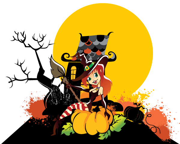 Happy Halloween Witch Girl with Pumpkin Vector Free