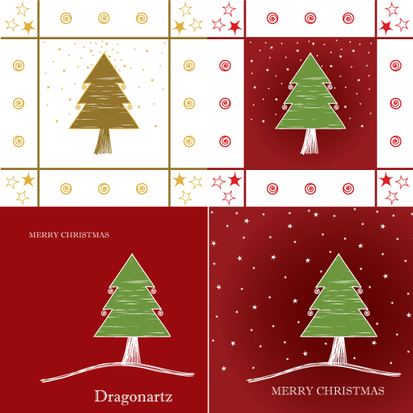 Vector Merry Christmas Greeting Card Design with Tree and Twinkling Stars
