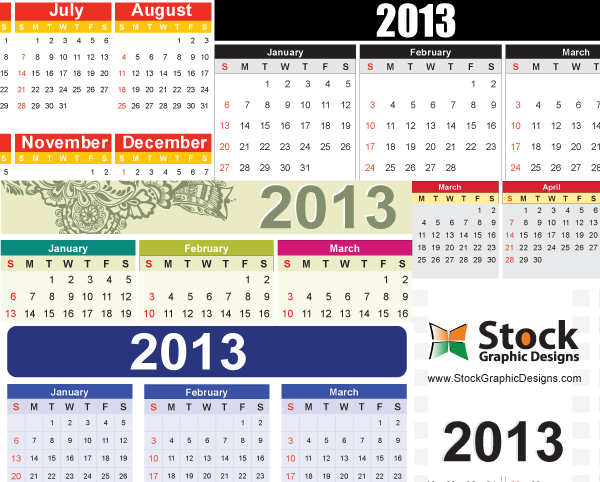 2013 Free Vector Calendar