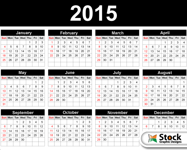 2015 Calendar Template Vector Free
