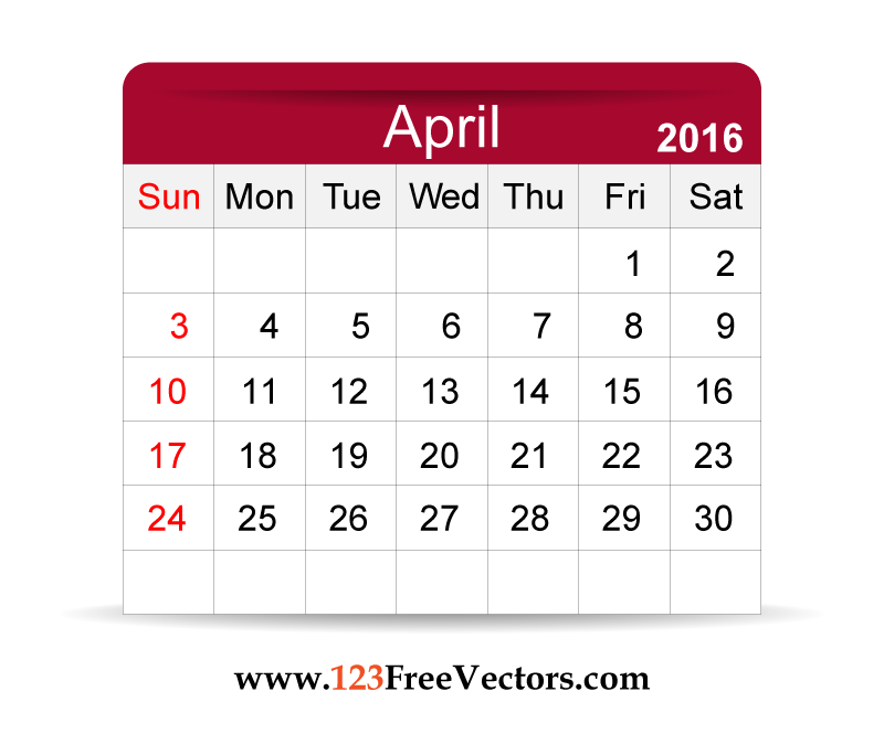 Free Vector 2016 Calendar April