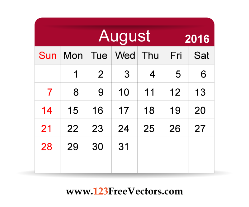 Free Vector 2016 Calendar August