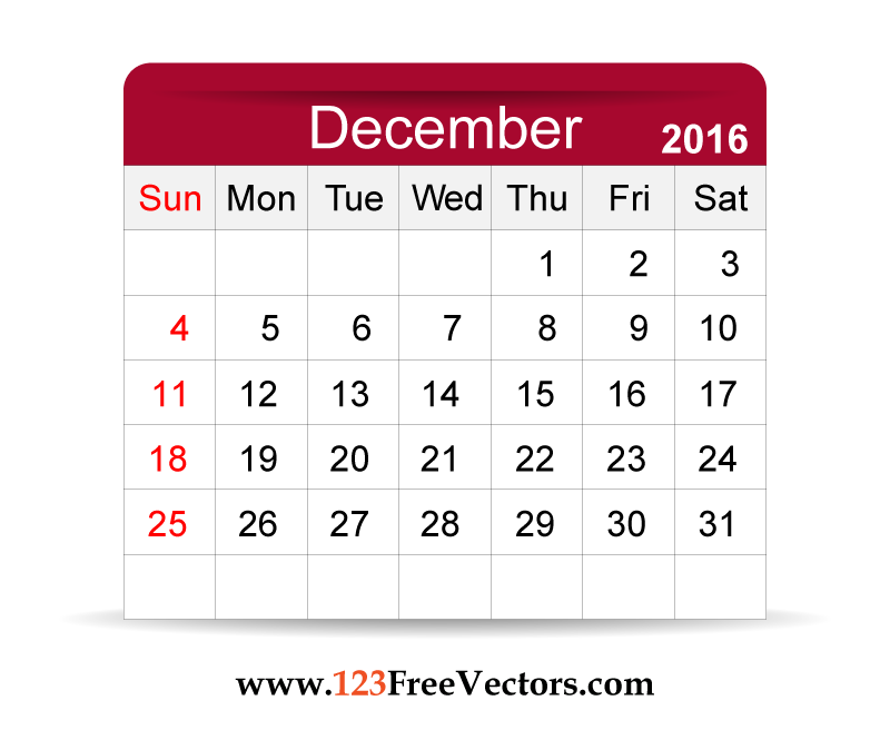 Free Vector 2016 Calendar December