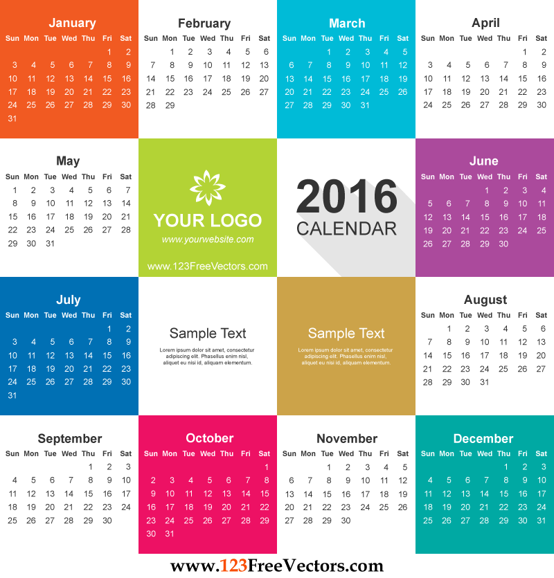2016 Calendar Vector Free Download