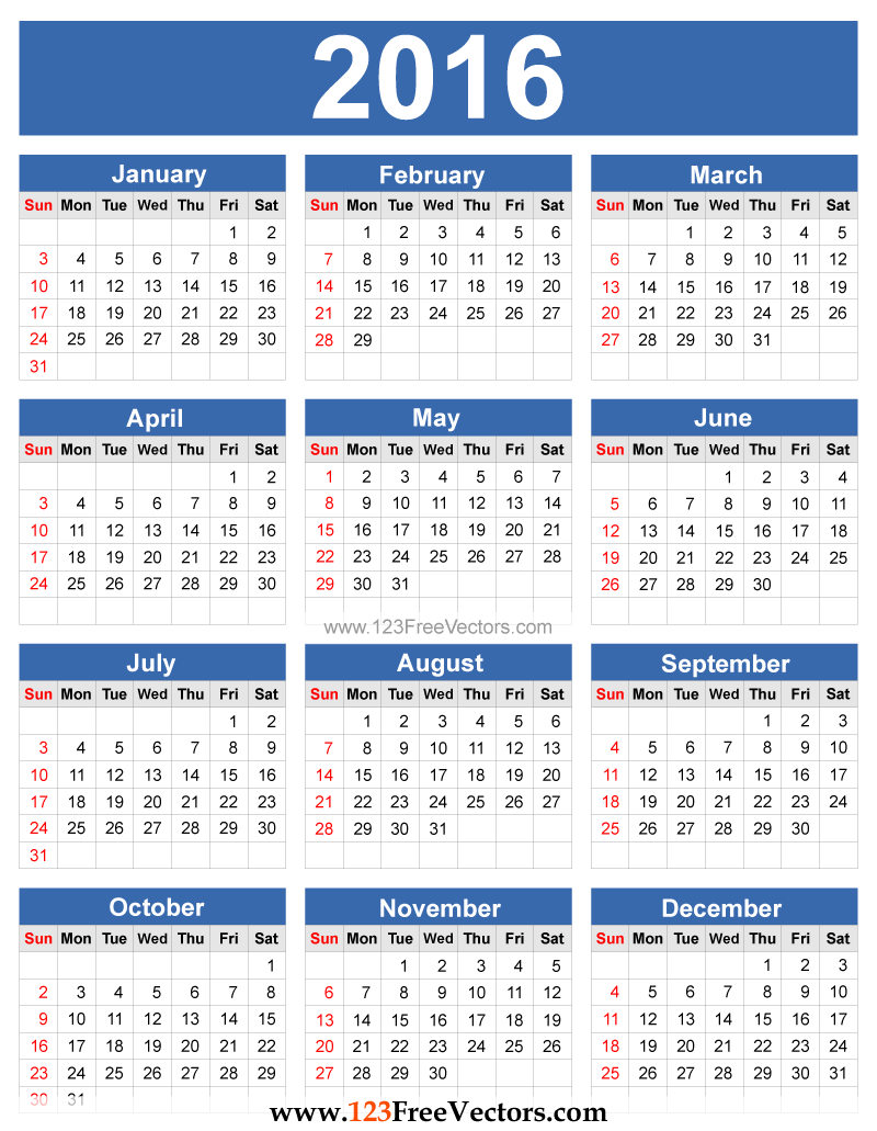 2016 Calendar Vector