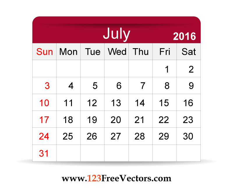 Free Vector 2016 Calendar July