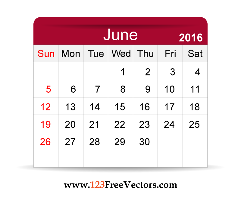 Free Vector 2016 Calendar June