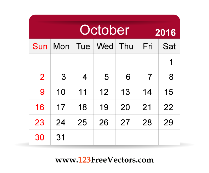 Free Vector 2016 Calendar October