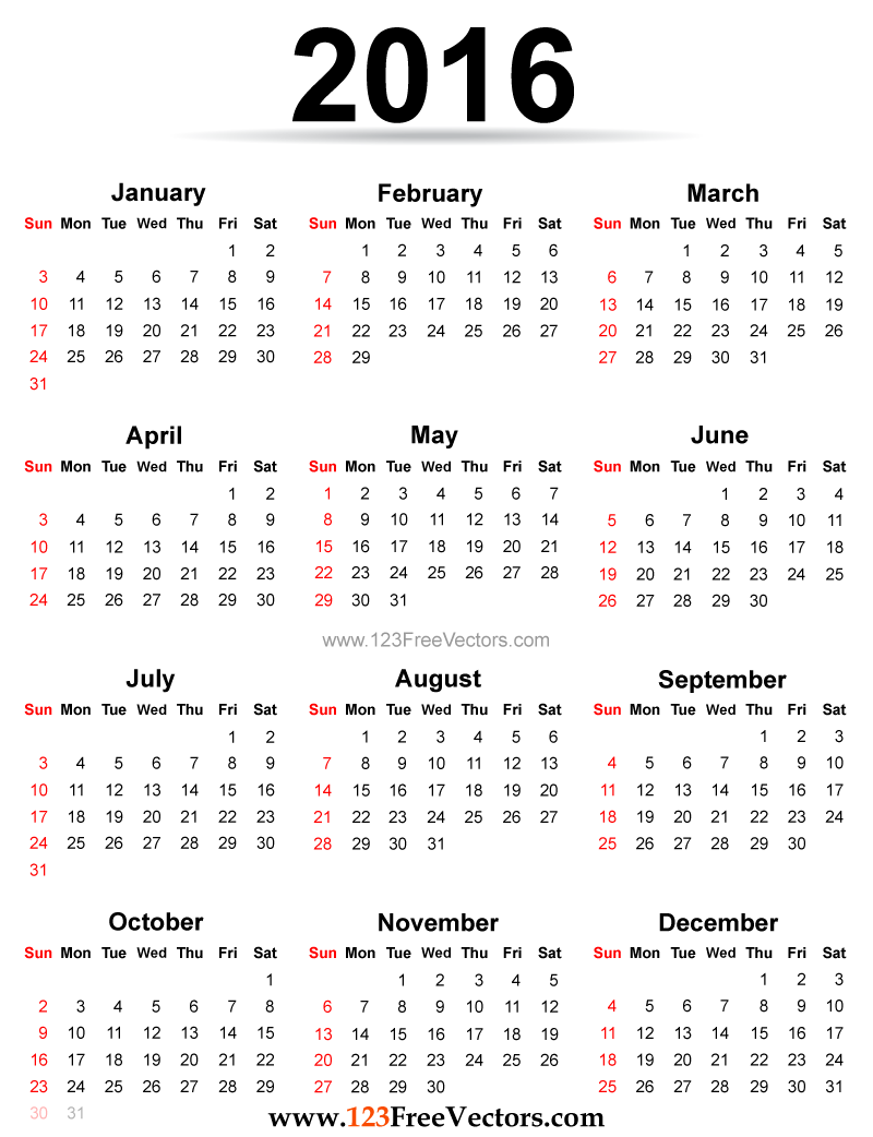 2016 Calendar Printable Free