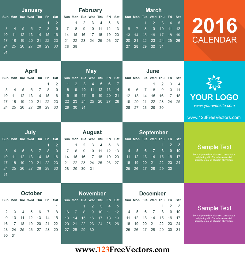 2016 Calendar Template Free Download