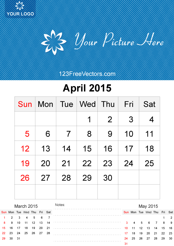 April 2015 Calendar Template Vector Free