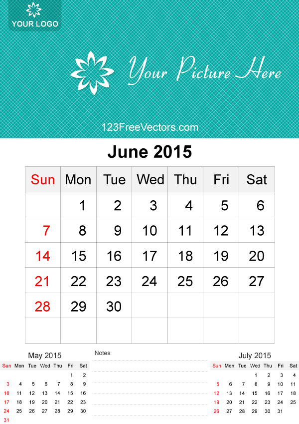 June 2015 Calendar Template Vector Free