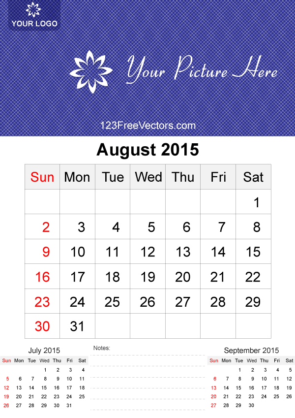 August 2015 Calendar Template Vector Free