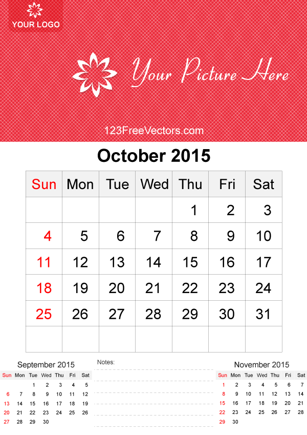 October 2015 Calendar Template Vector Free