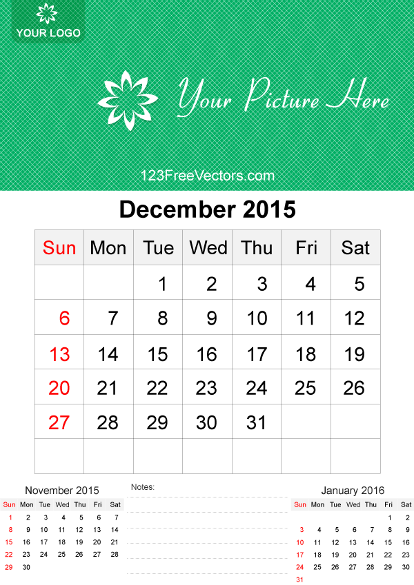 December 2015 Calendar Template Vector Free