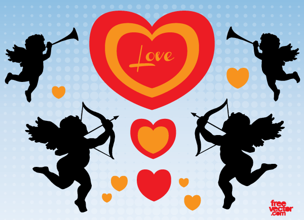 Vector Valentine Cupid Angels Silhouettes Images