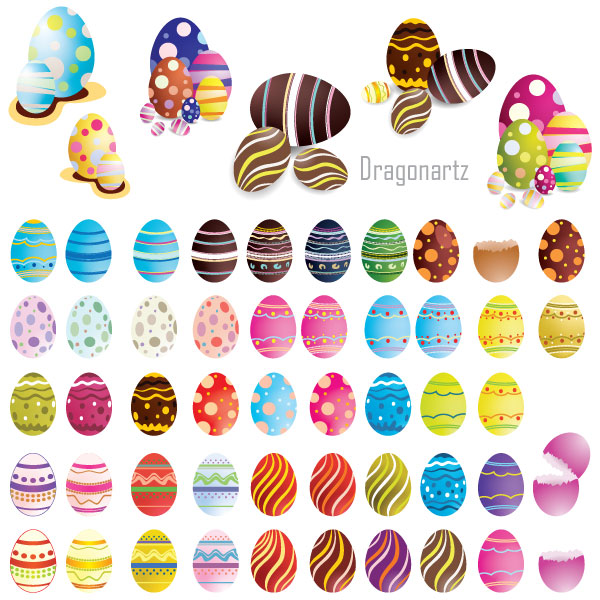 Colorful Decorated Easter Eggs Vector Pack