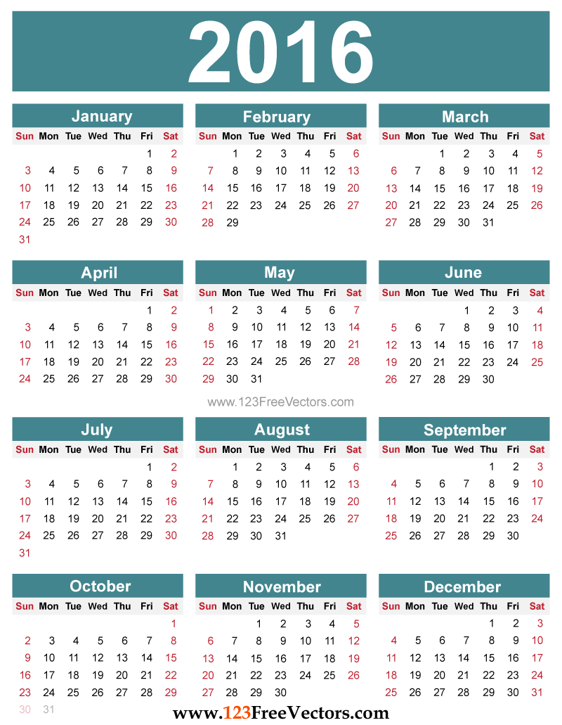 Free Editable 2016 Calendar