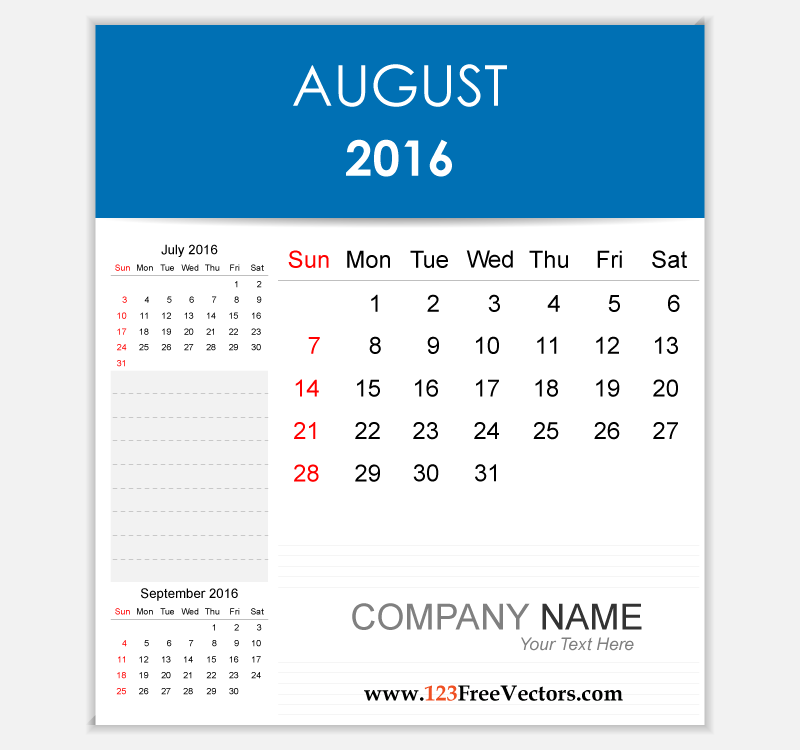 Editable Calendar August 2016