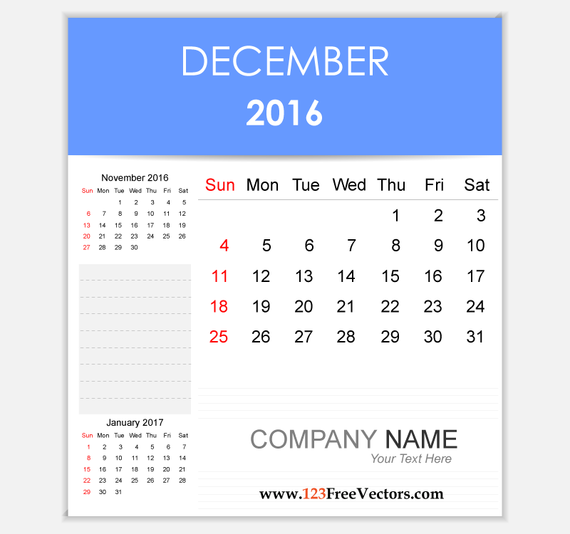 Editable Calendar December 2016
