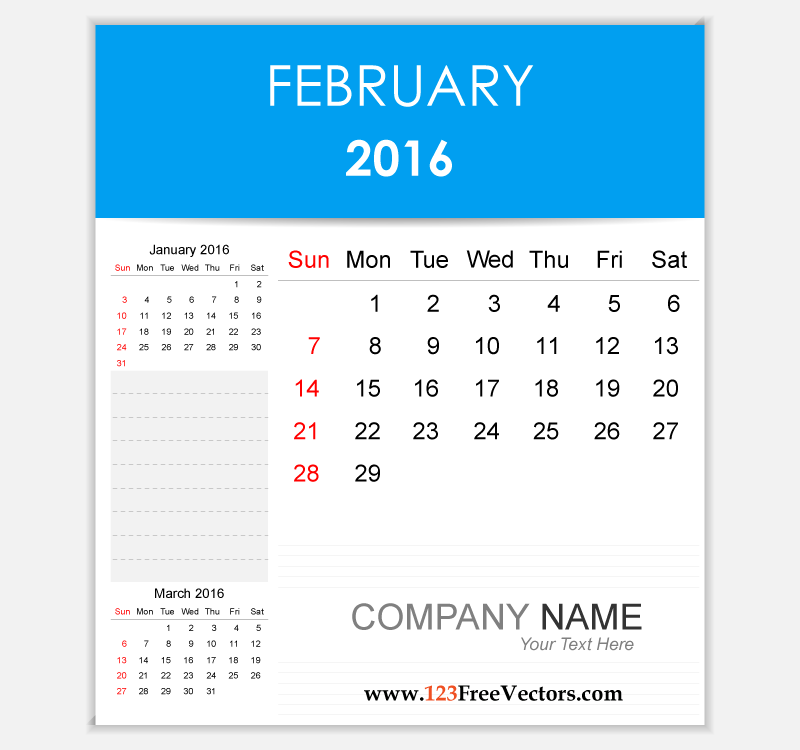 Editable Calendar February 2016