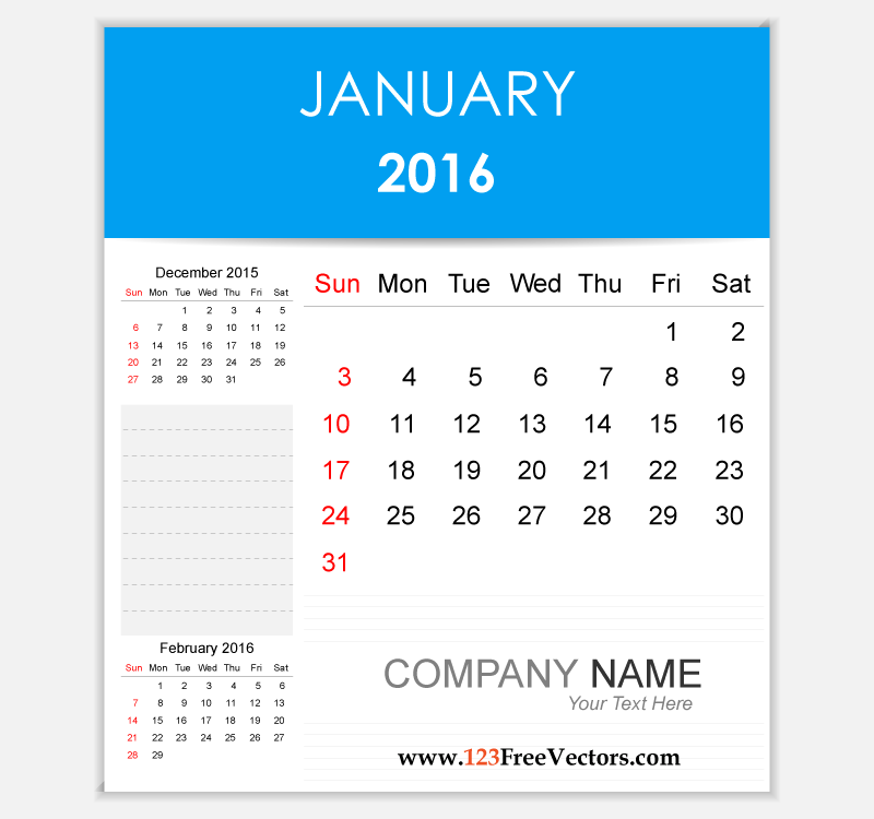 Editable Calendar January 2016