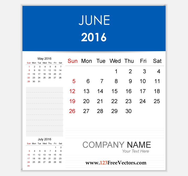Editable Calendar June 2016