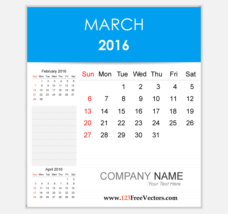 Editable Calendar March 2016