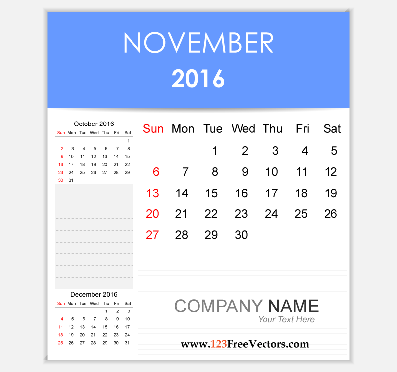 Editable Calendar November 2016