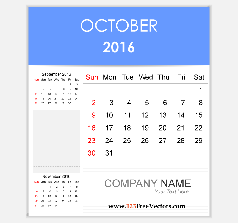 Editable Calendar October 2016