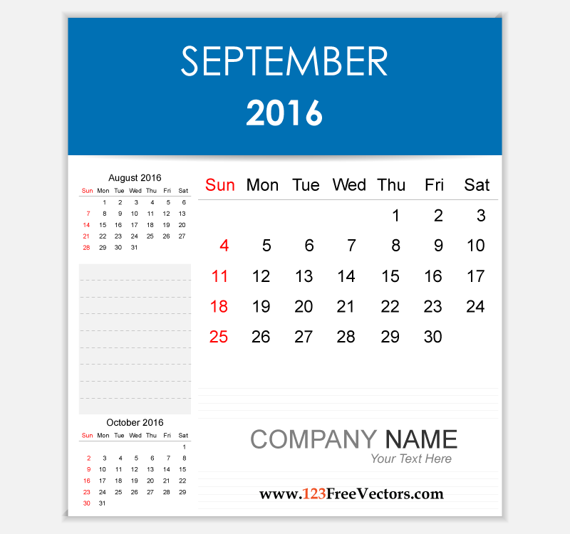 Editable Calendar September 2016
