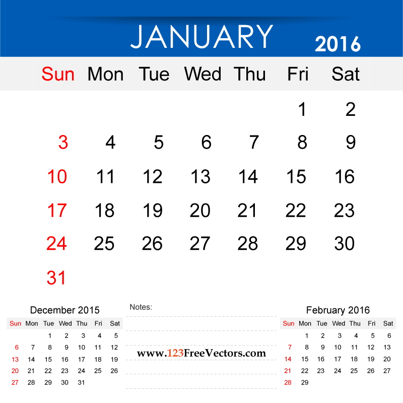 January 2016 Calendar Printable