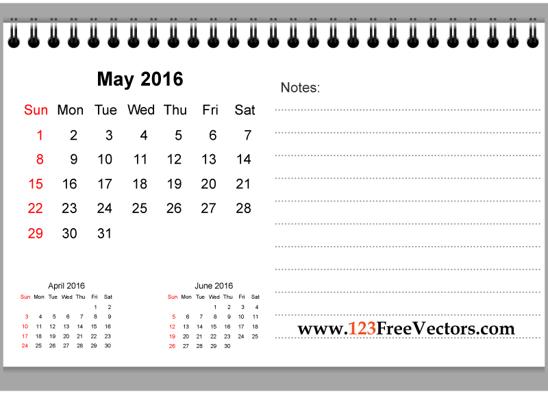 May 2016 Printable Calendar with Notes