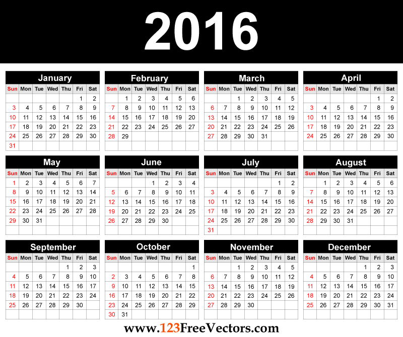 Printable 2016 Calendar Template