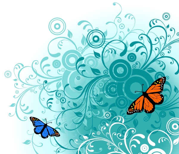 Flowers And Butterfly Free Vector