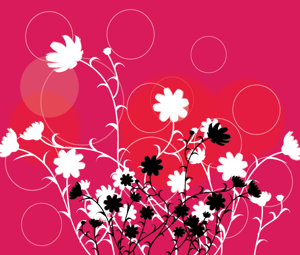 Black Flowers in Red Background Vector Design