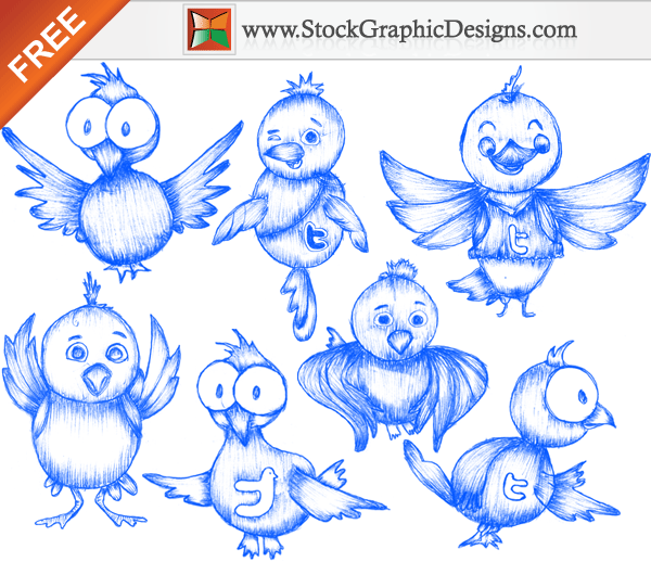 Free Sketchy Twitter Bird Icons Vector