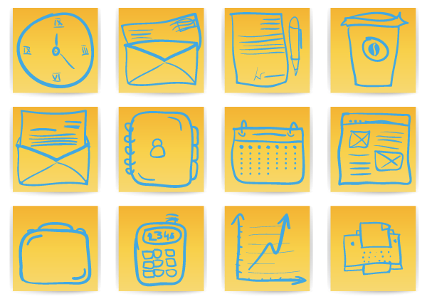Free Hand Drawn Office & Business Icons Vector