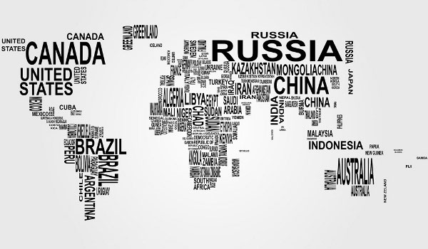 Vector World Map: Countries in Word Cloud
