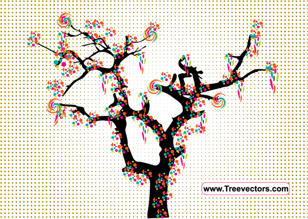 Colorful Vector Tree With Halftone Dotted Background