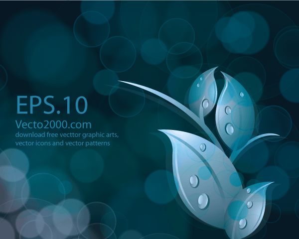 Leaves on Abstract Bokeh Dark Blue Background Vector Image