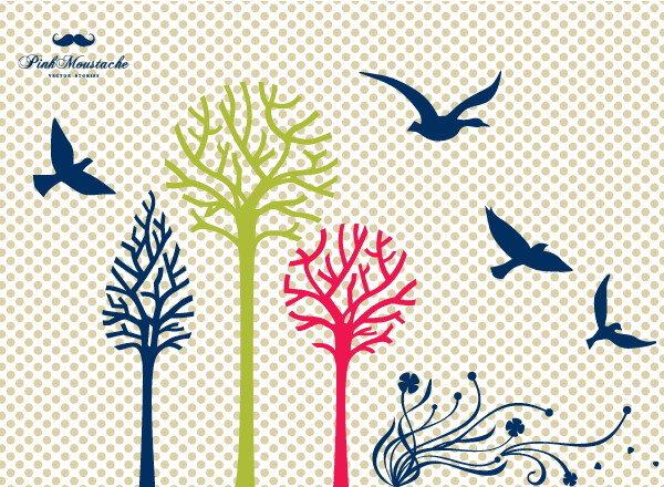 Trees, Flowers and Birds Silhouettes Vectors Free